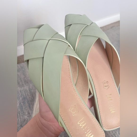 Mimi - Genuine Leather Women's Mint Green Mule Slides - Picture 6 of 9